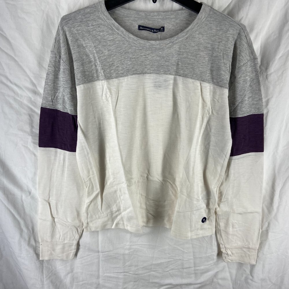 Abercrombie and Fitch Womens Purple Colorblock Long Sleeve Shirt Size M